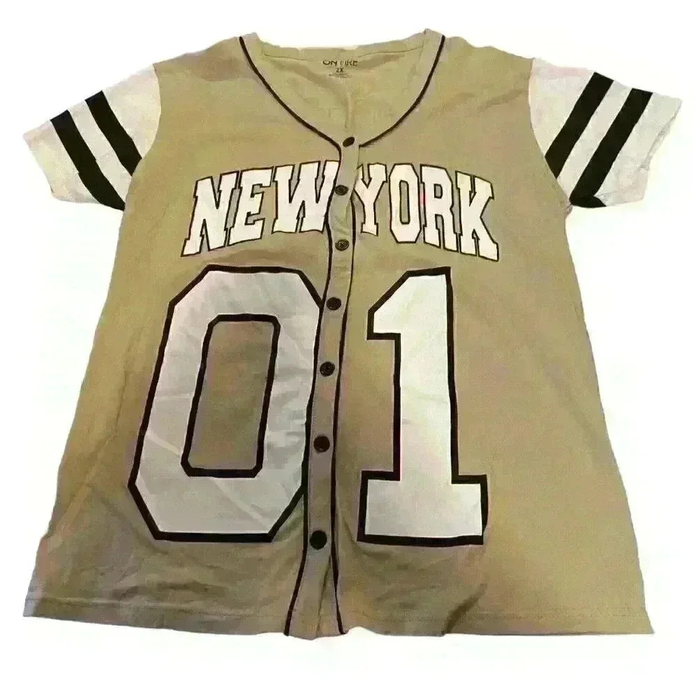 NWT On Fire Women's Button Up Shirt Size 2X NEW YORK 01 Short Sleeve